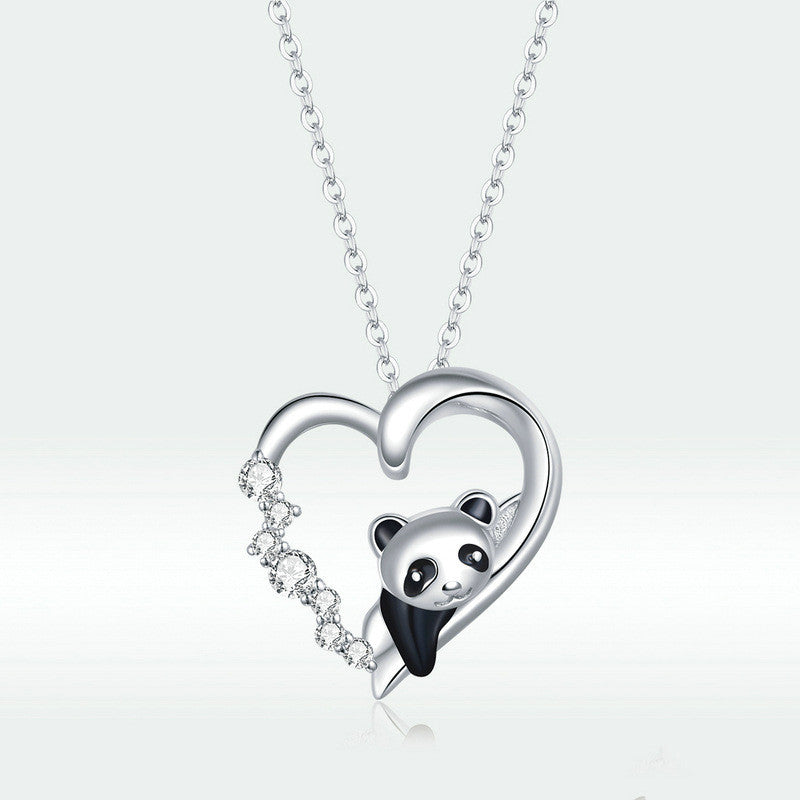 Popular Red Panda Platinum Plated Necklace Heart-shaped Cute Animal Girls Necklace Nema-Exp