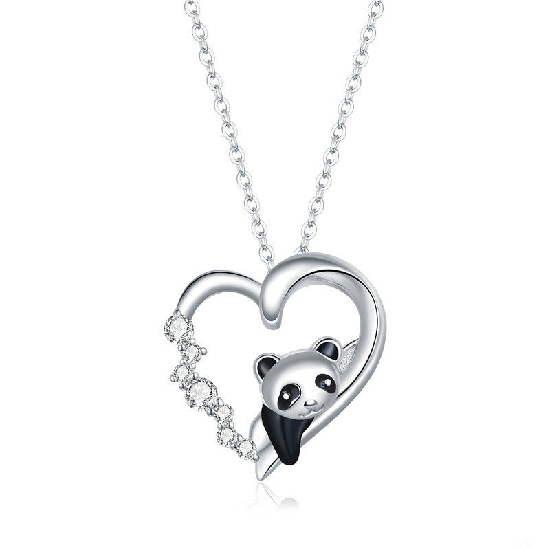 Popular Red Panda Platinum Plated Necklace Heart-shaped Cute Animal Girls Necklace Nema-Exp