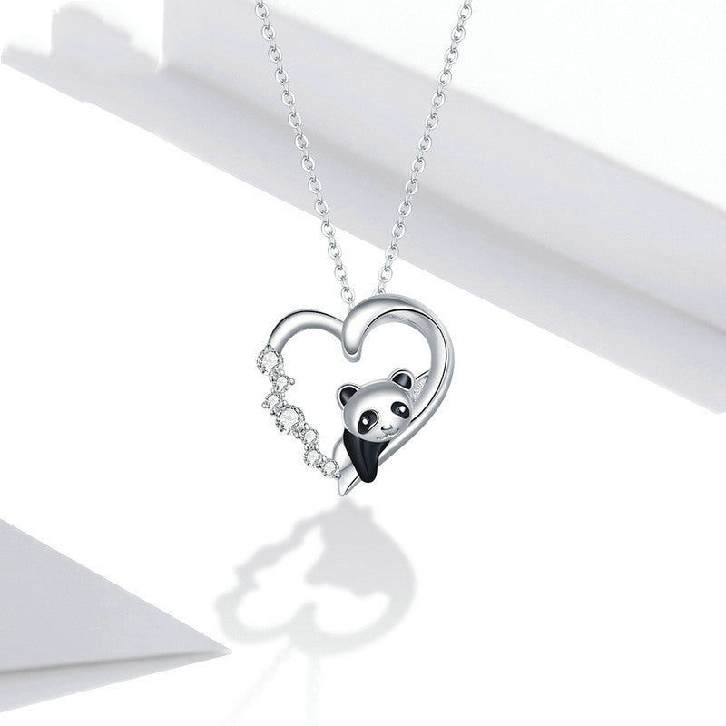 Popular Red Panda Platinum Plated Necklace Heart-shaped Cute Animal Girls Necklace Nema-Exp