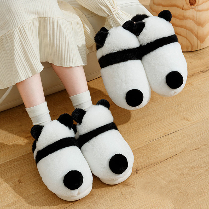 Cute Panda Shoes Winter Plush Slippers Women Warm Cartoon Garden House Shoes Indoor Home Thick Sole Footwear Non-Slip Fluffy Household Slides Nema-Exp