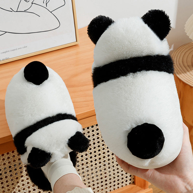 Cute Panda Shoes Winter Plush Slippers Women Warm Cartoon Garden House Shoes Indoor Home Thick Sole Footwear Non-Slip Fluffy Household Slides Nema-Exp