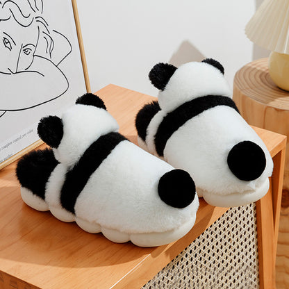 Cute Panda Shoes Winter Plush Slippers Women Warm Cartoon Garden House Shoes Indoor Home Thick Sole Footwear Non-Slip Fluffy Household Slides Nema-Exp