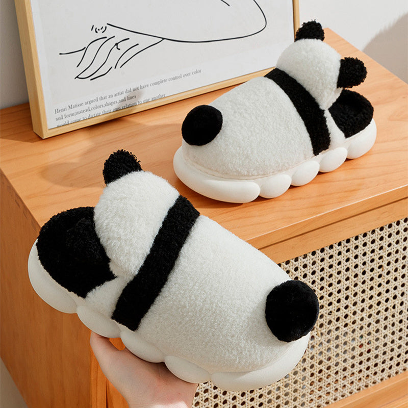 Cute Panda Shoes Winter Plush Slippers Women Warm Cartoon Garden House Shoes Indoor Home Thick Sole Footwear Non-Slip Fluffy Household Slides Nema-Exp